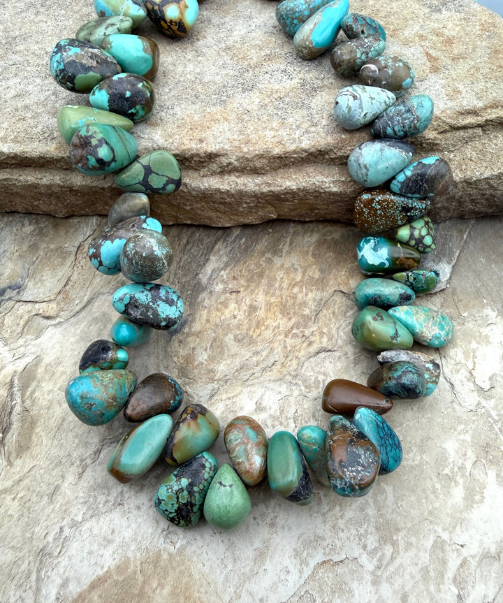 Vintage Hubei Turquoise Chunky Teardrop Nugget Beads