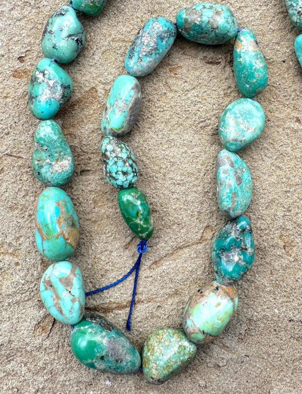 Vintage Kingman Turquoise (AZ) with Pyrite Graduated Nugget Bead Strand, 16 inch Strand