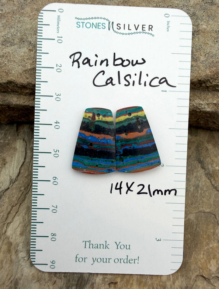 VINTAGE Rainbow Calsilica Earring Slab Bead Pair 14x21mm