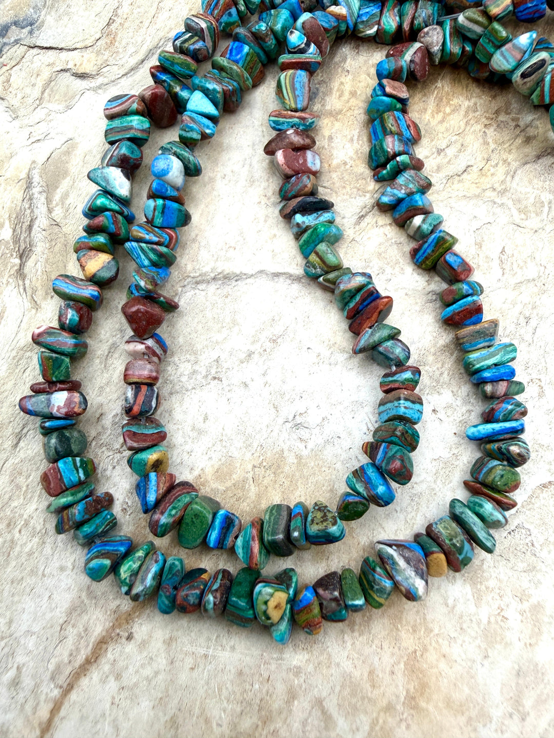 VINTAGE Rainbow Calsillica Chip Beads 3-8mm ONE 16 Inch