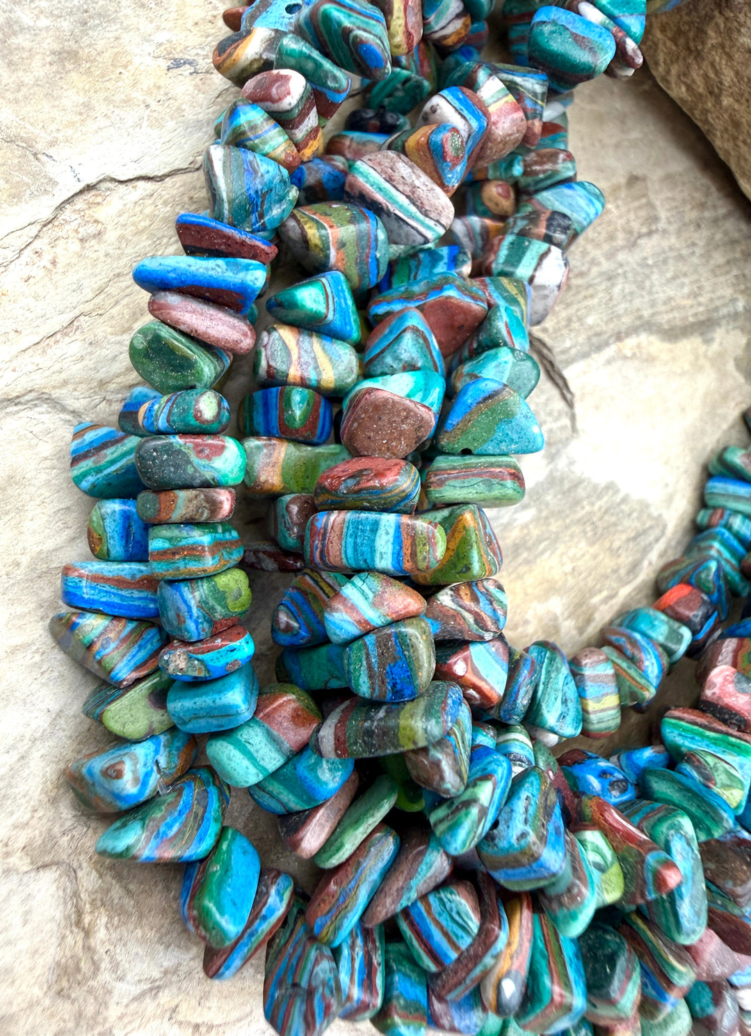 VINTAGE Rainbow Calsillica Chip Beads 3-8mm ONE 16 Inch