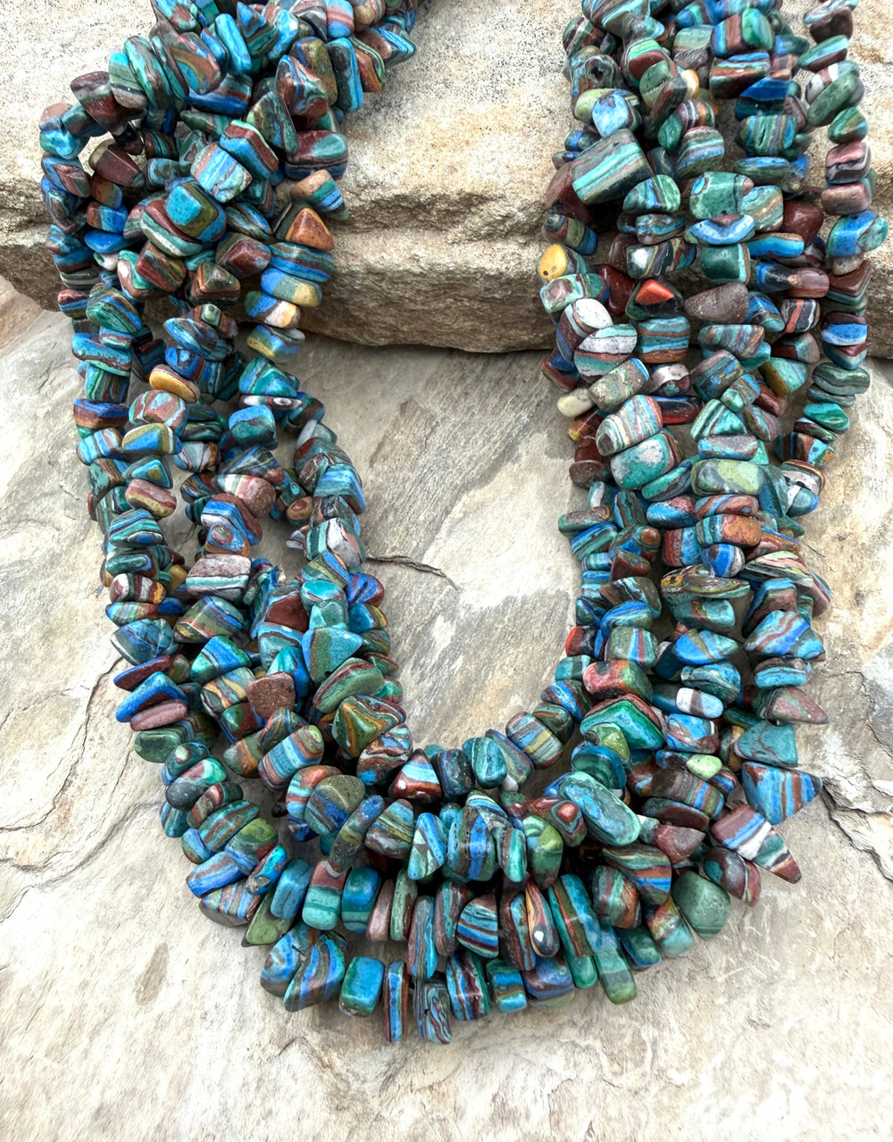 VINTAGE Rainbow Calsillica Chip Beads 3-8mm ONE 16 Inch