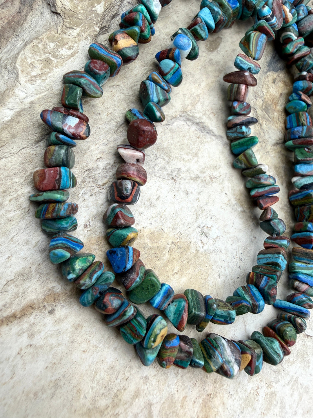 VINTAGE Rainbow Calsillica Chip Beads 3-8mm ONE 16 Inch