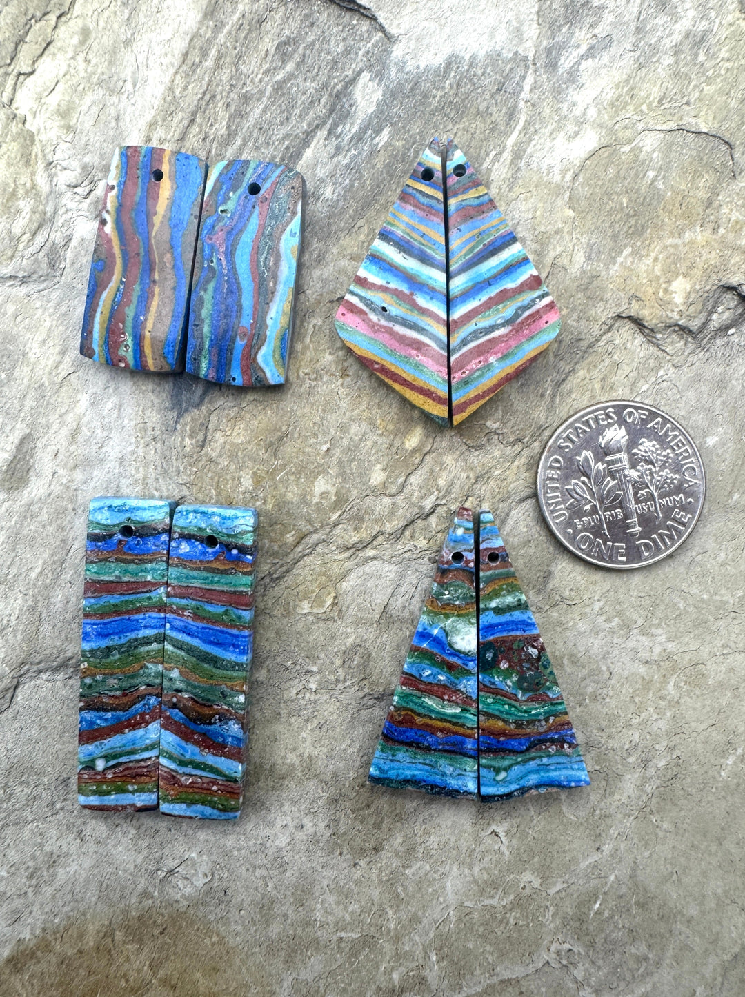 Vintage Rainbow Calsillica (Mexico) Matching Earring Slab