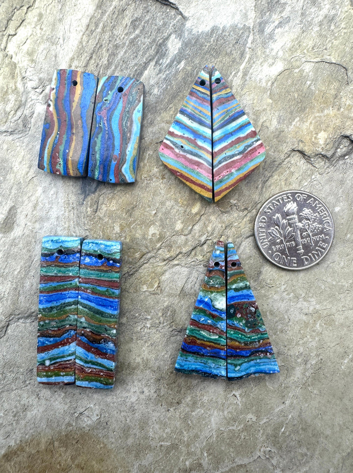 Vintage Rainbow Calsillica (Mexico) Matching Earring Slab