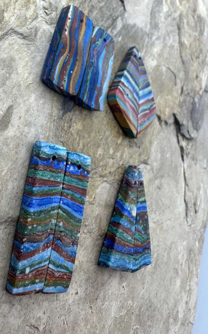 Vintage Rainbow Calsillica (Mexico) Matching Earring Slab