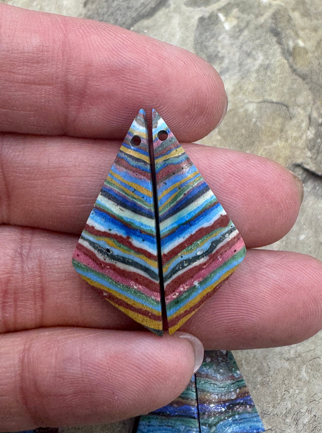 Vintage Rainbow Calsillica (Mexico) Matching Earring Slab