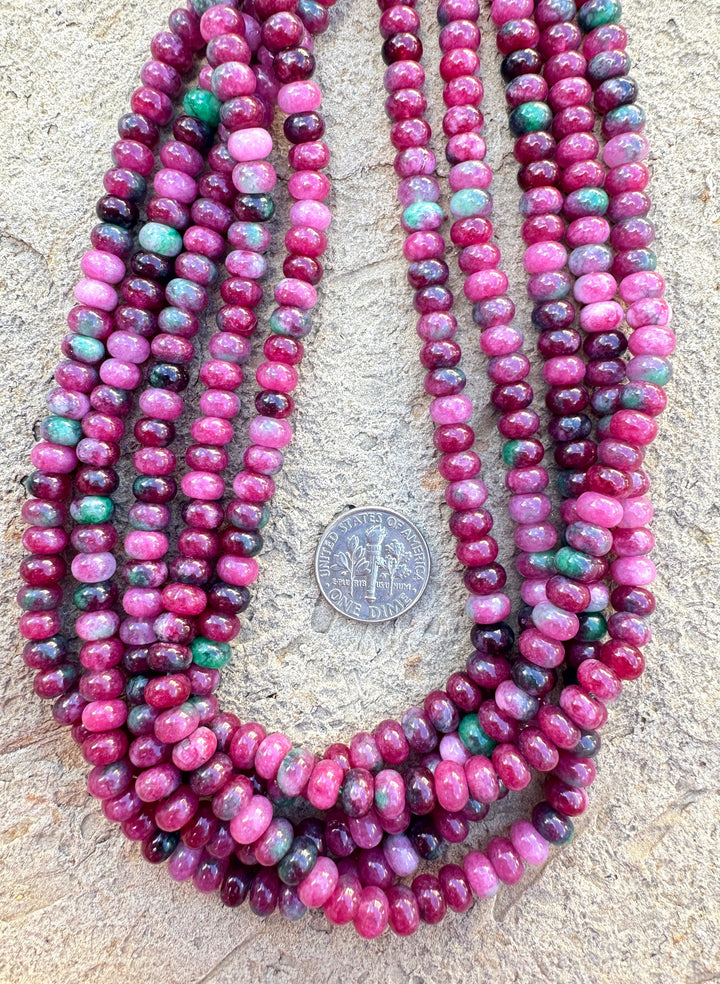 Watermelon Agate (Color Enhanced) 6x4mm Rondelle Beads 15.5