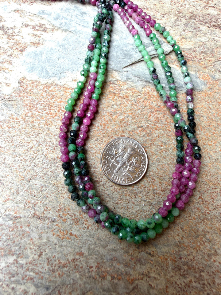 Watermelon Tourmaline Micro Faceted 3mm Round Beads 16 Inch
