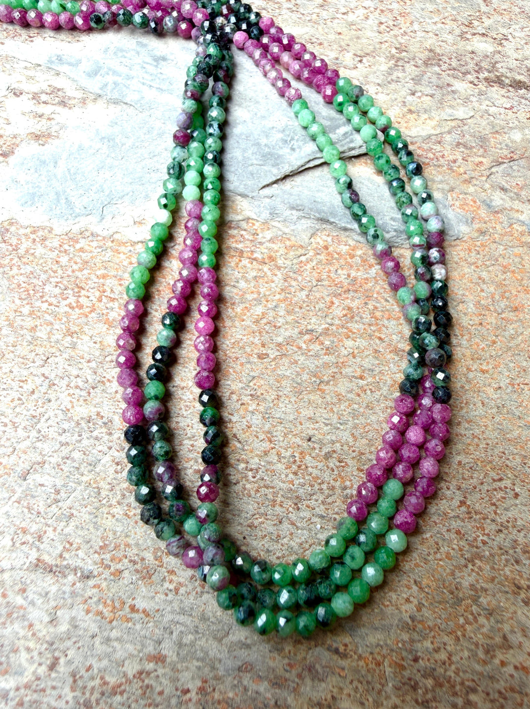 Watermelon Tourmaline Micro Faceted 3mm Round Beads 16 Inch