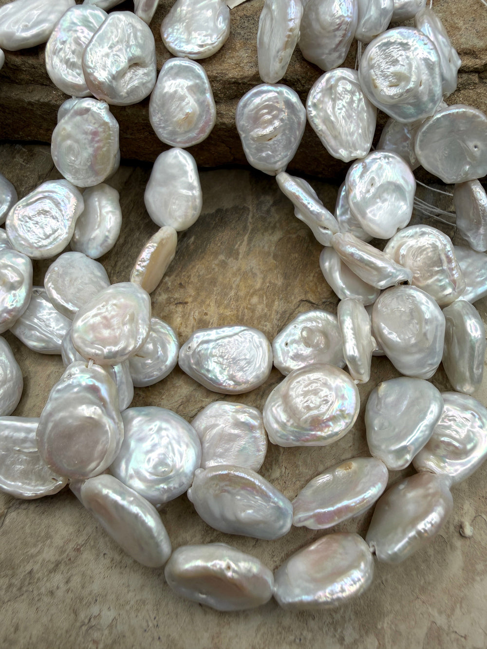 White Baroque Freshwater Coin Pearls 15-18mm 15 Inch
