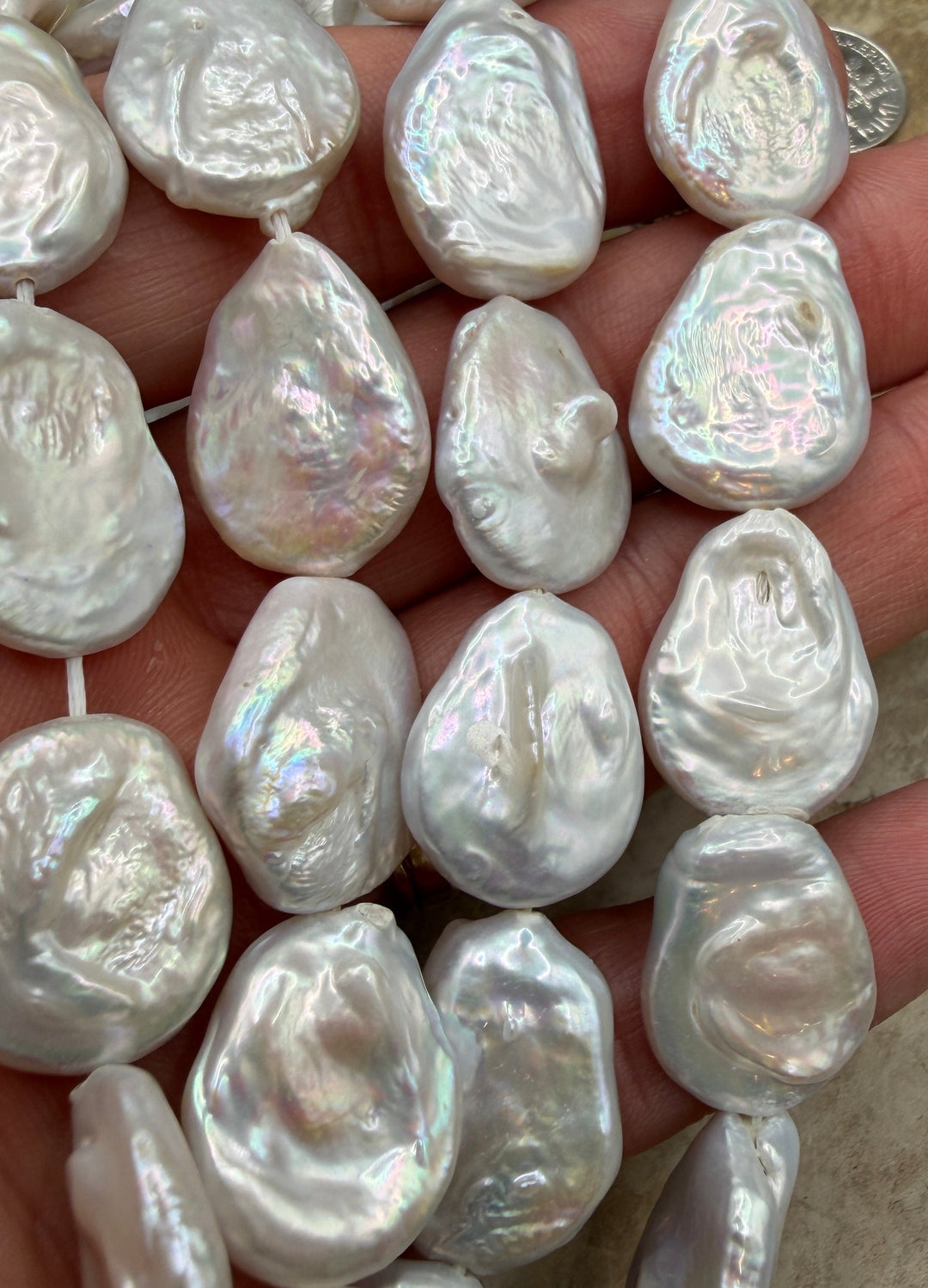 White Baroque Freshwater Coin Pearls 15-18mm 15 Inch