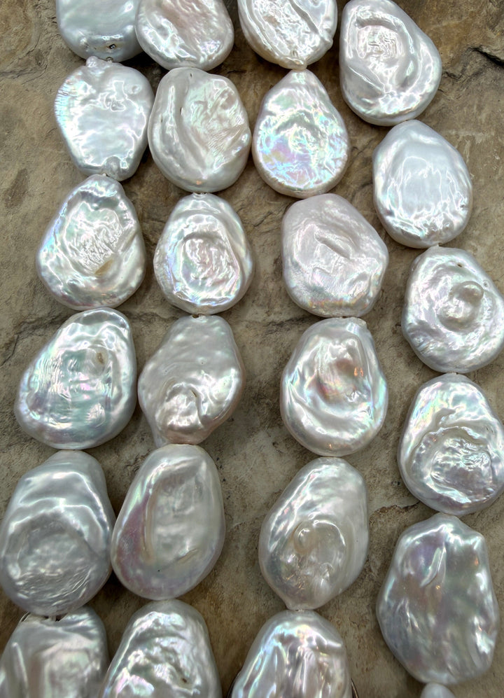 White Baroque Freshwater Coin Pearls 15-18mm 15 Inch