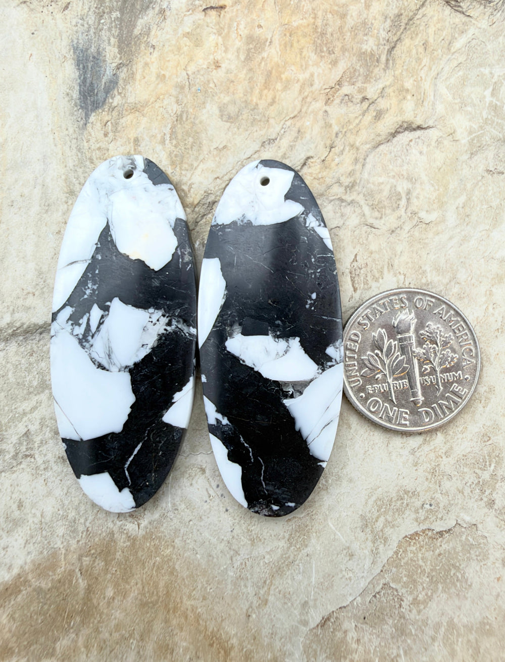White Buffalo Kingman Composite BIG Earring Slab Bead Pair