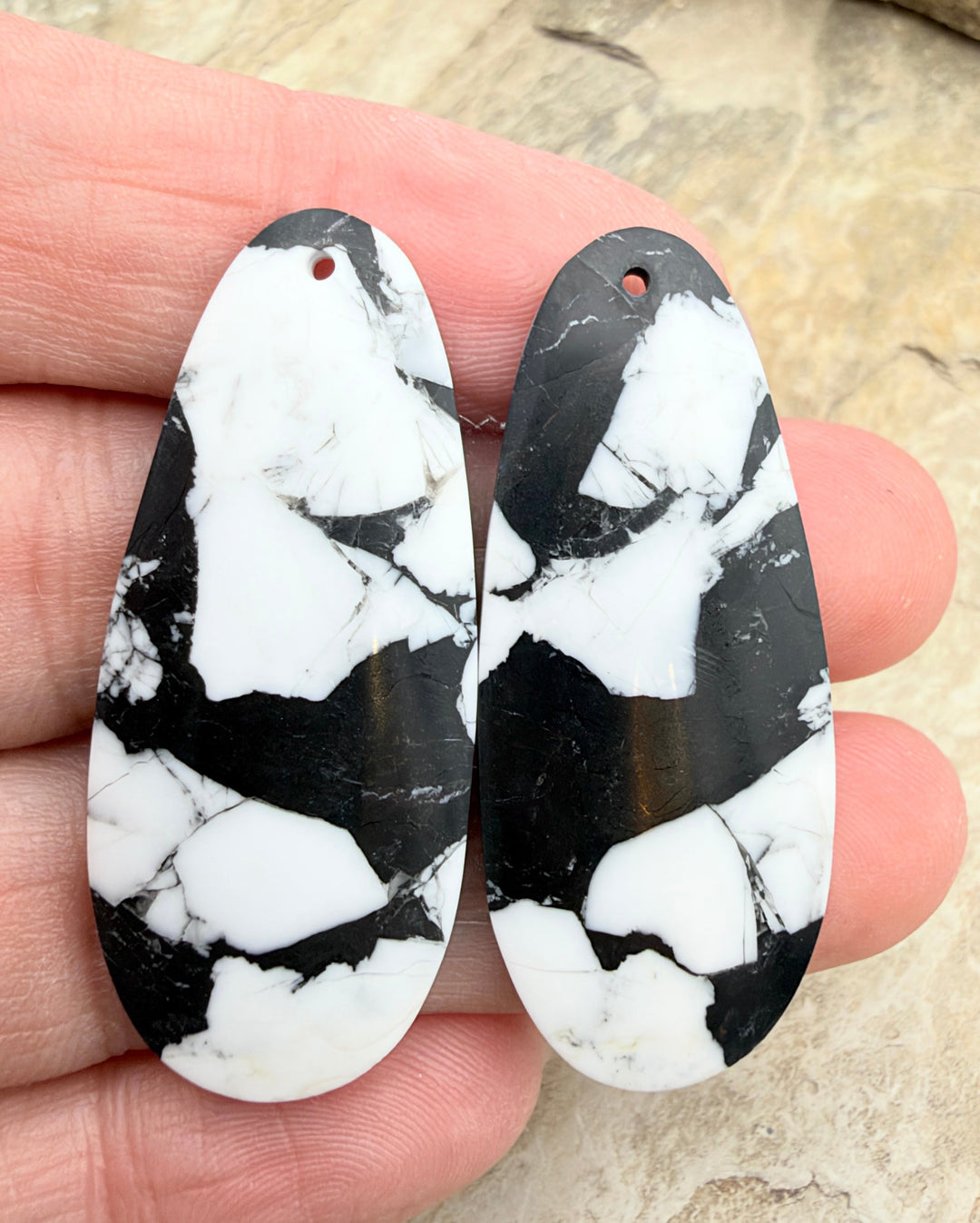White Buffalo Kingman Composite BIG Earring Slab Bead Pair