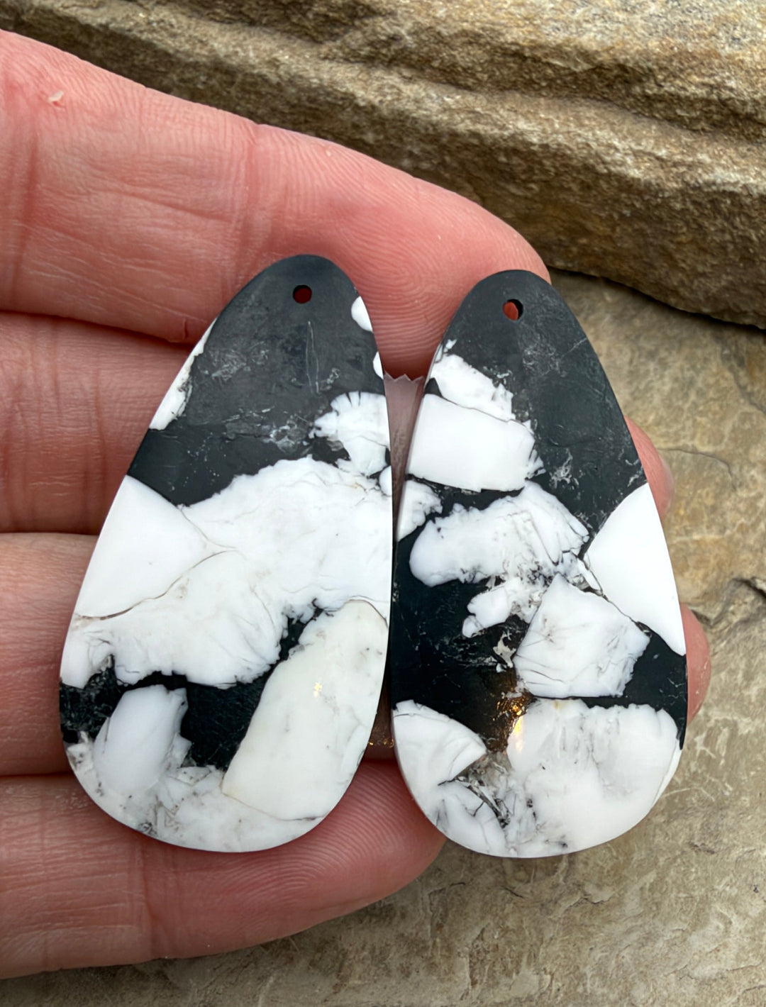 White Buffalo Kingman Composite BIG Earring Slab Bead Pair