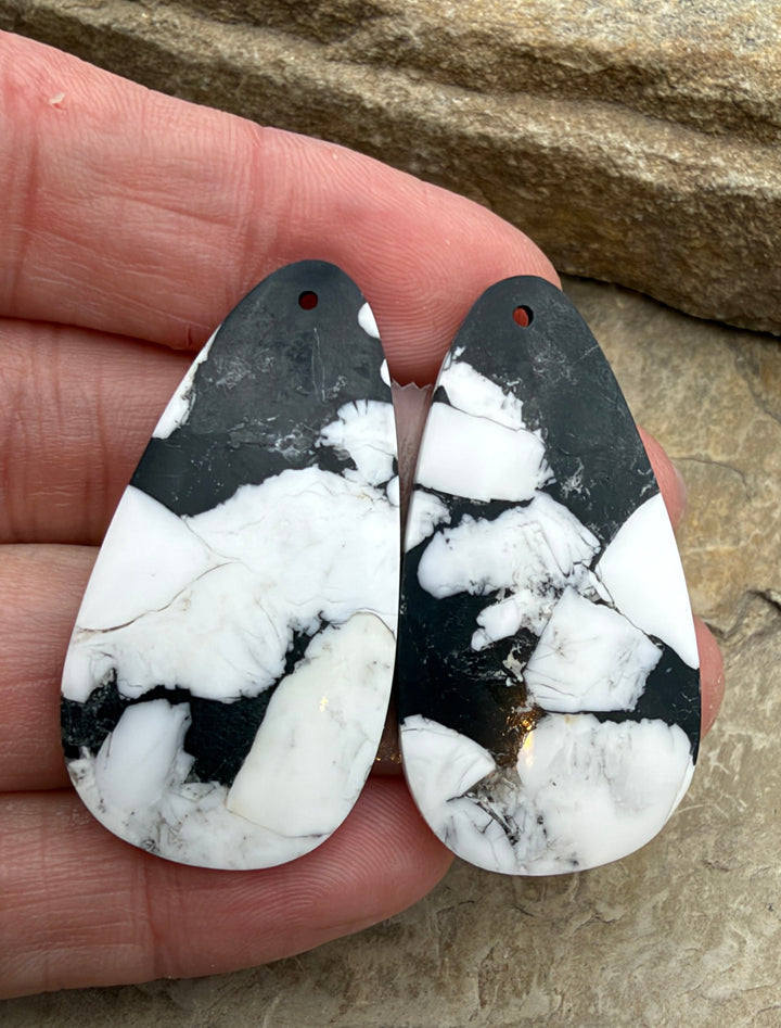 White Buffalo Kingman Composite BIG Earring Slab Bead Pair