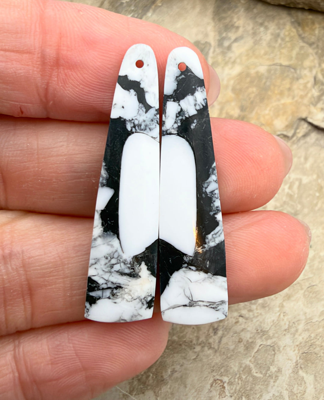 White Buffalo Kingman Composite Earring Slab Bead Pair
