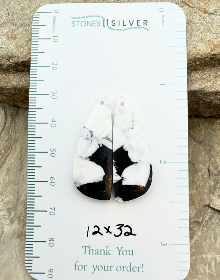 White Buffalo Kingman Composite Earring Slab Bead Pair