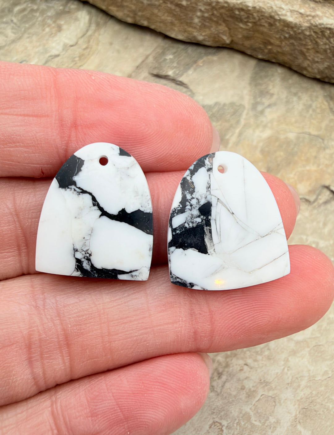 White Buffalo Kingman Composite Earring Slab Bead Pair