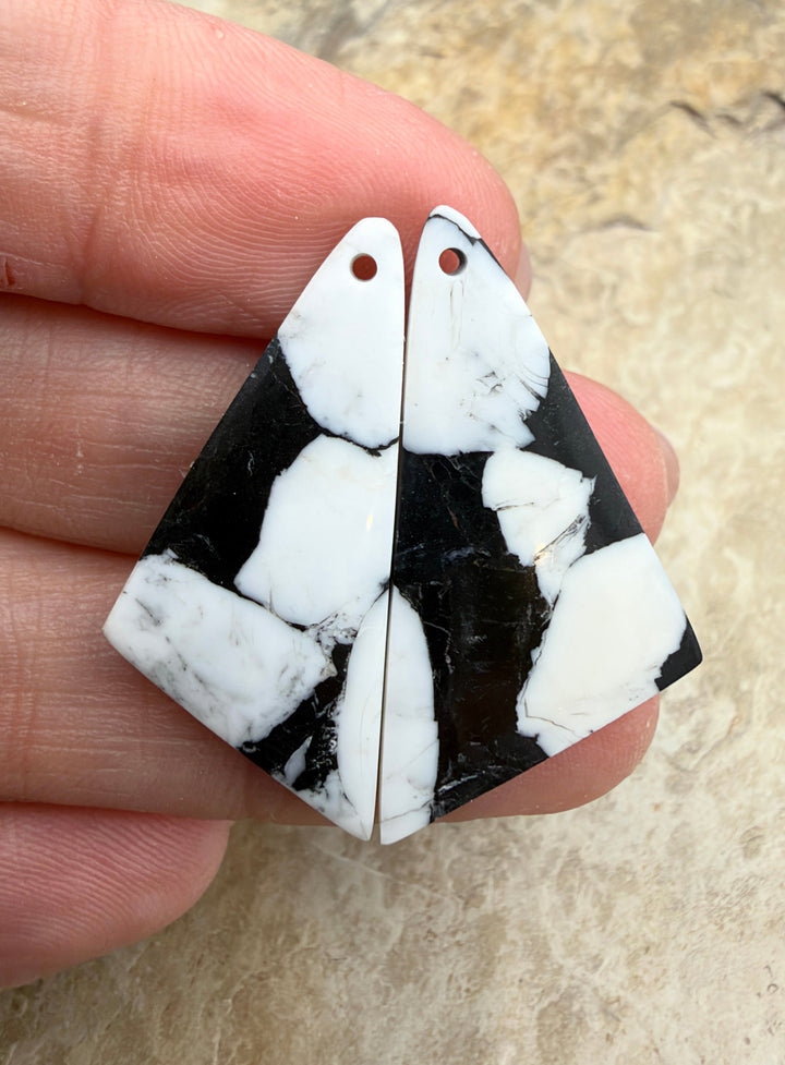 White Buffalo Kingman Composite Earring Slab Bead Pair