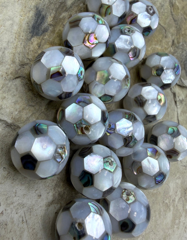 White Mother Of Pearl and Abalone Shell Soccer Ball Beads