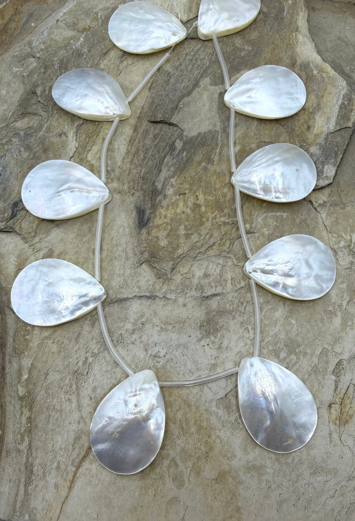 White Mother Of Pearl BIG Teardrop Beads 25x35mm 10 Piece