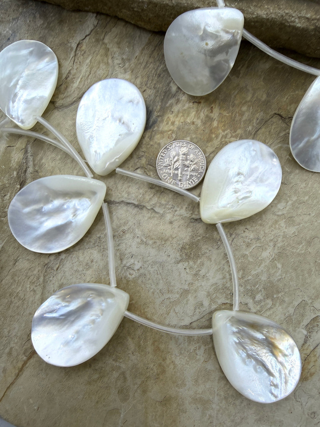 White Mother Of Pearl BIG Teardrop Beads 25x35mm 10 Piece