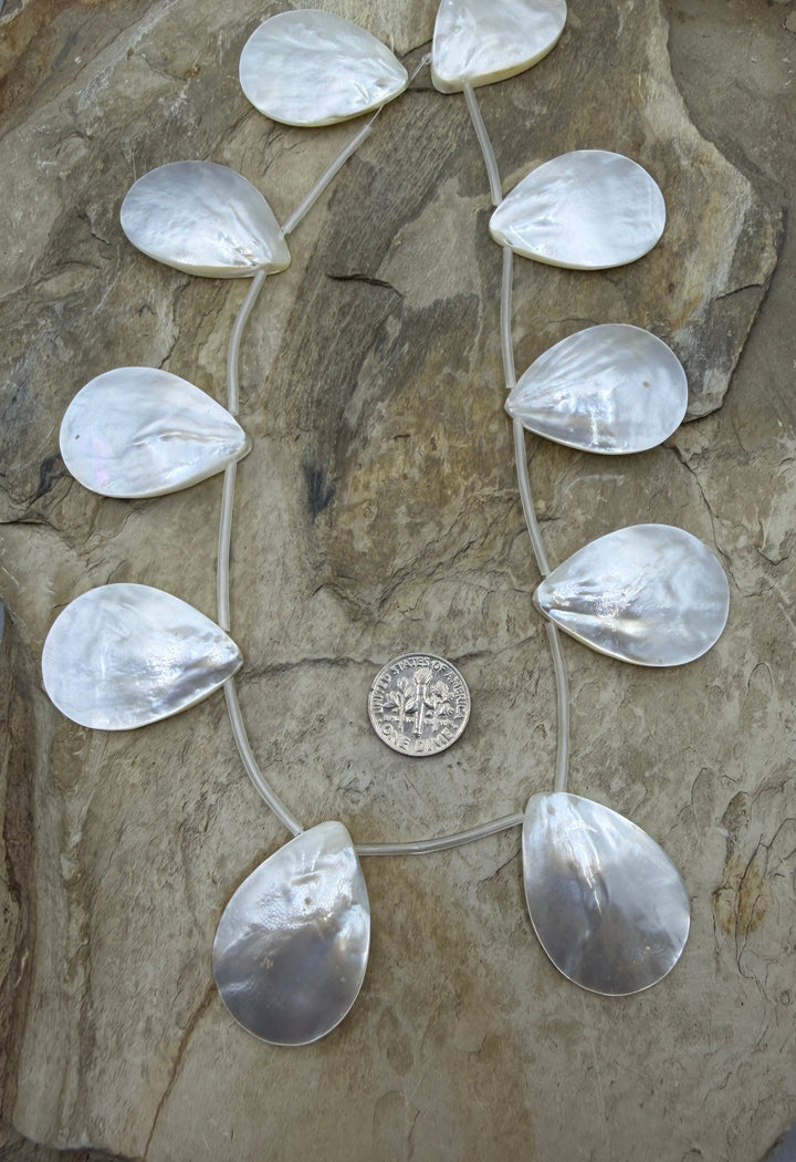 White Mother Of Pearl BIG Teardrop Beads 25x35mm 10 Piece