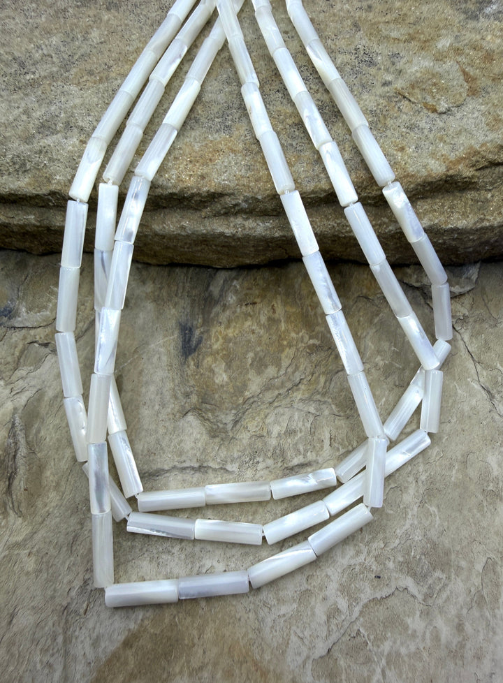 White Mother Of Pearl BIG Tube Beads 4x14mm 16 Inch Strand/