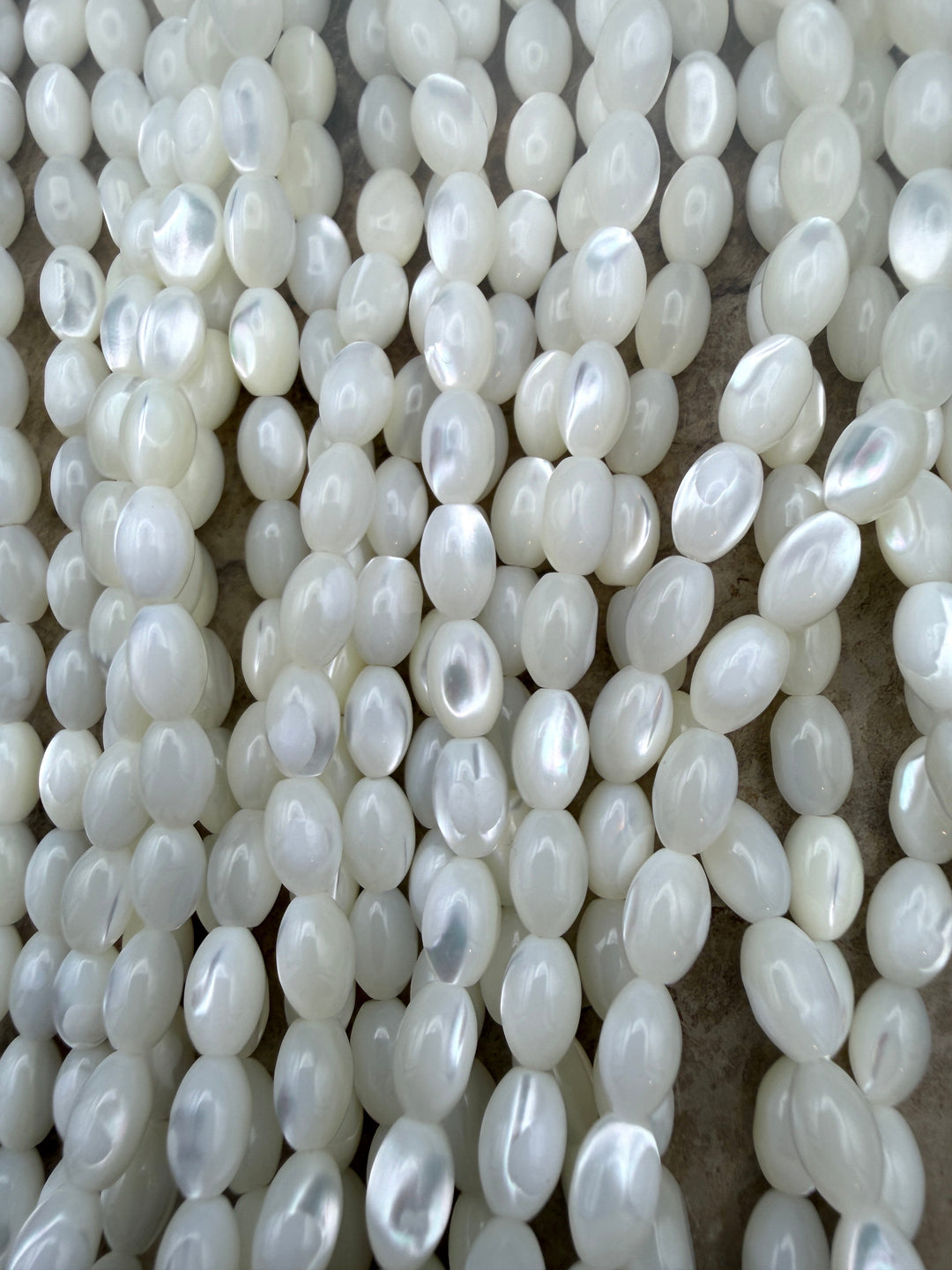 White Mother Of Pearl Rice Beads 6x9mm ONE 16 inch Strand