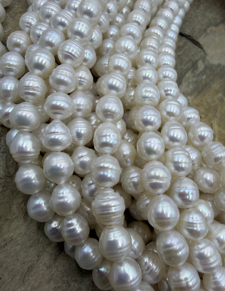 White Ringed Baroque Freshwater Pearls 6mm 15.5 Inch