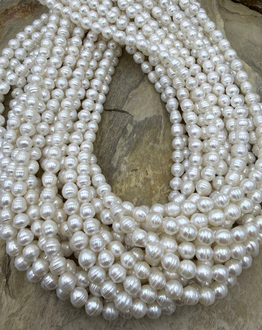 White Ringed Baroque Freshwater Pearls 6mm 15.5 Inch