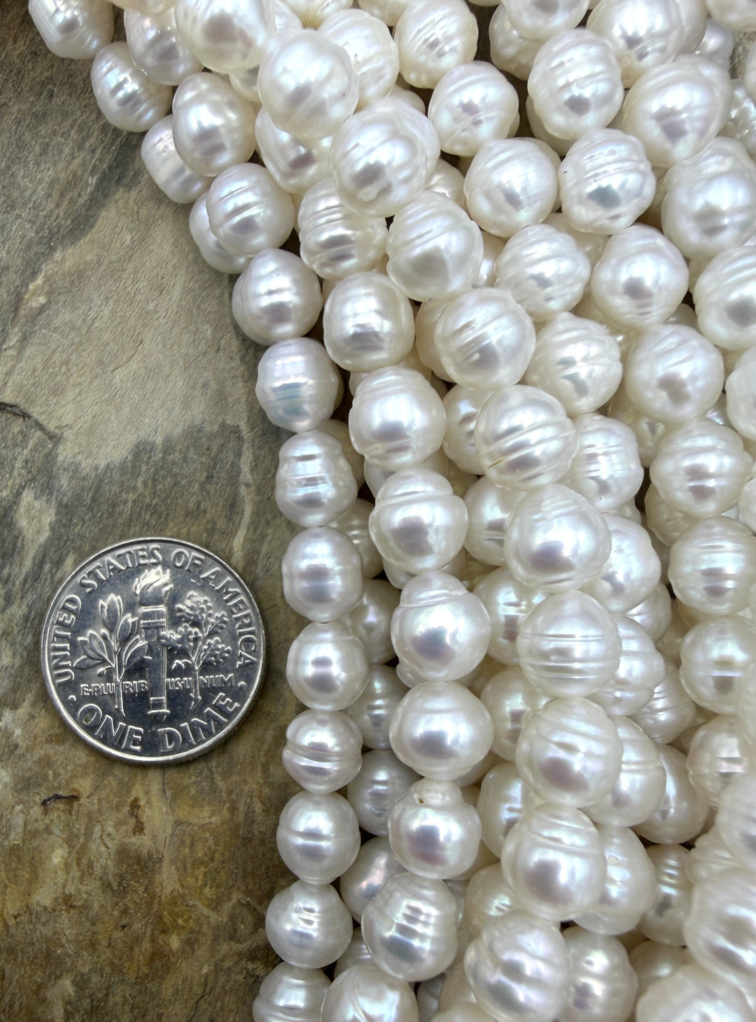 White Ringed Baroque Freshwater Pearls 6mm 15.5 Inch