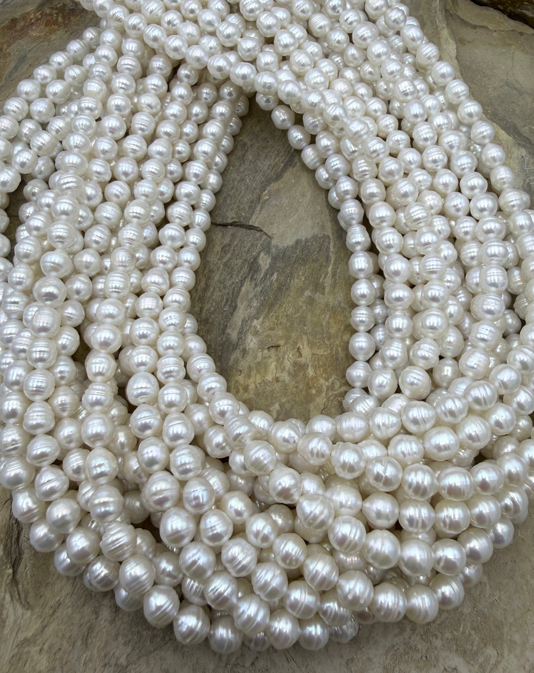 White Ringed Baroque Freshwater Pearls 6mm 15.5 Inch