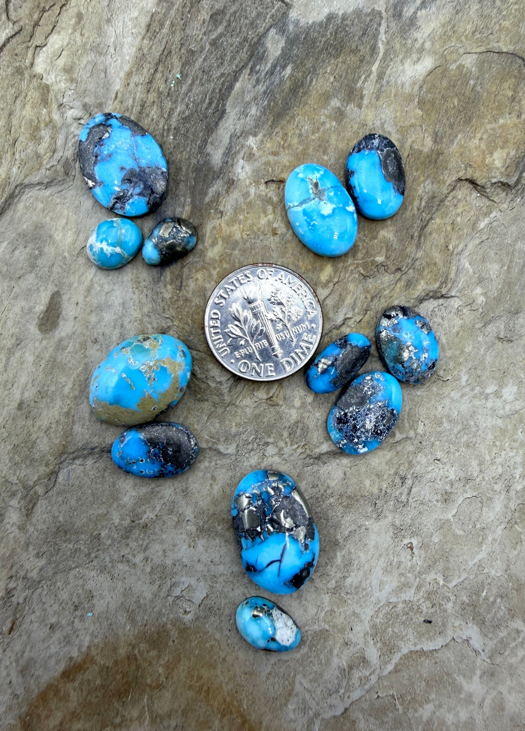 White Water Turquoise (Mexico) with pyrite Mini Cabochon