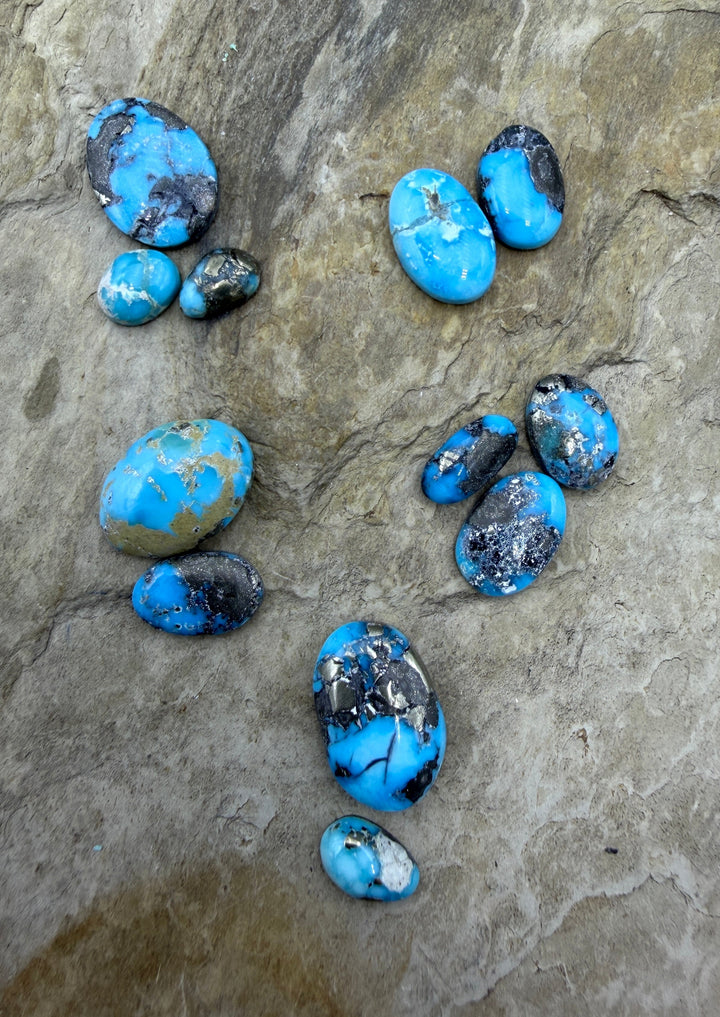 White Water Turquoise (Mexico) with pyrite Mini Cabochon