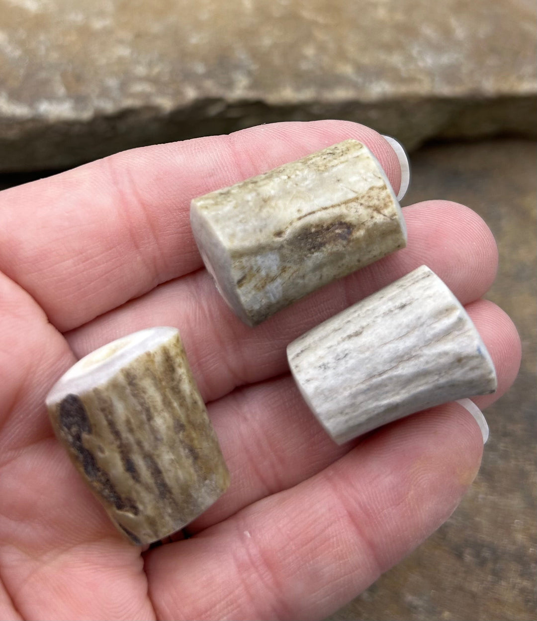 Whitetail Deer Antler Large Beads 17x28-21x30mm Set of 3