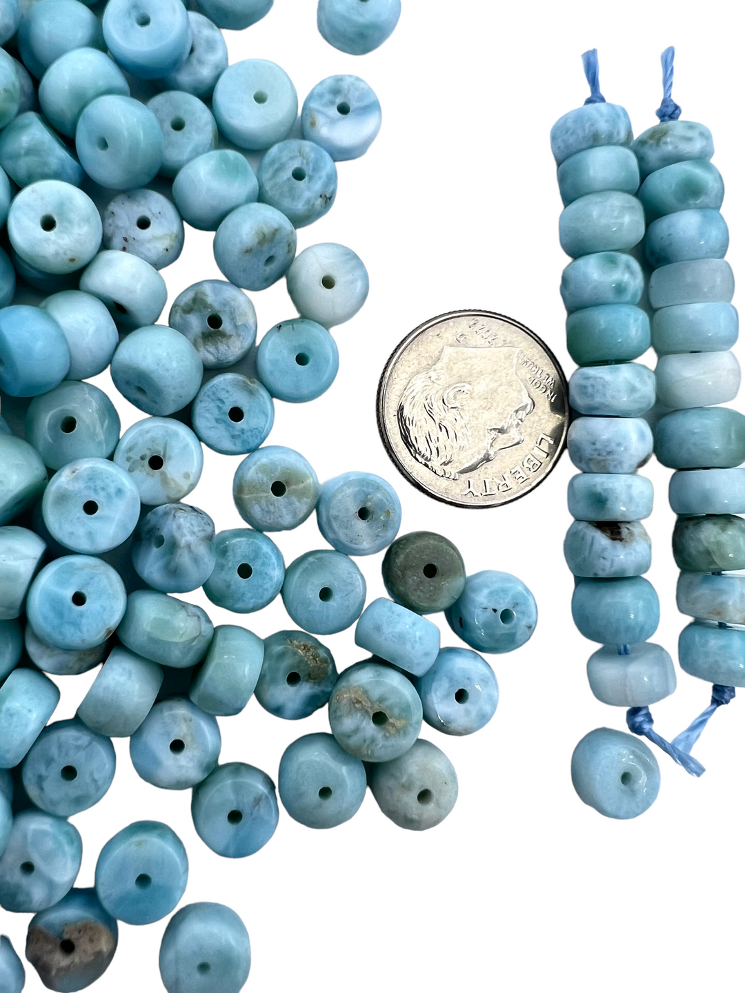 RARE Larimar Rondelle 7x5mm Beads (Package of 11 beads)