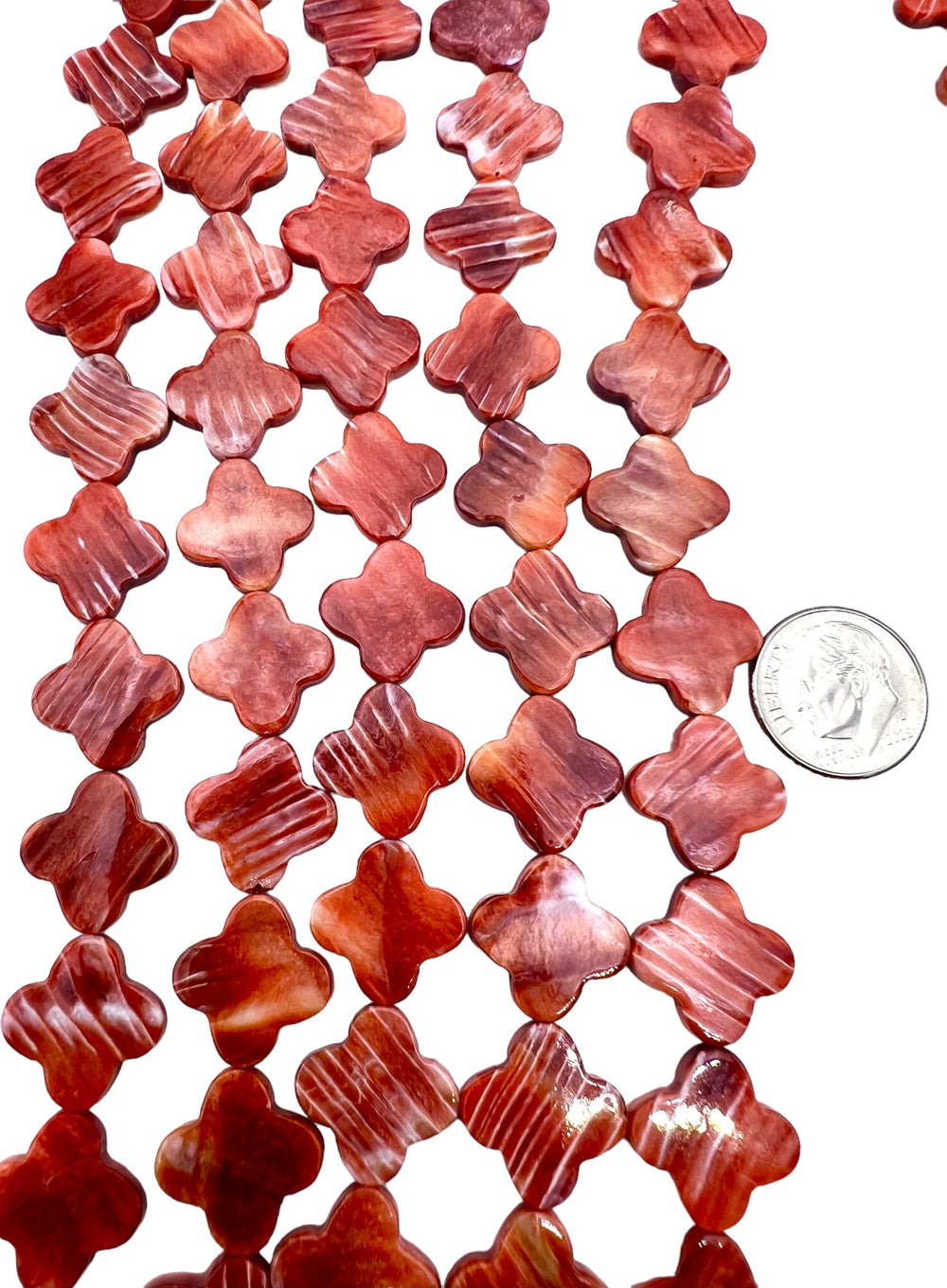 Red Spiny Oyster Rounded Cross 20mm Beads 8 inch strand/10